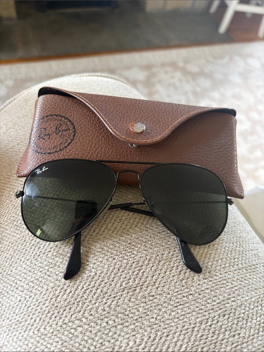 Ray-Ban Black Frame with Dark Green Lenses Aviator Sunglasses